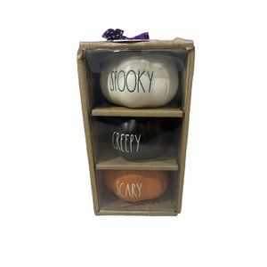 Rae Dunn Halloween Spooky Creepy Scary Pumpkin Ramekins Bakers Set of 3